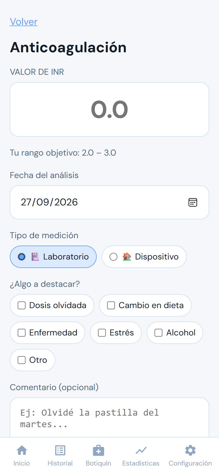 Formulario para registrar un valor de INR
