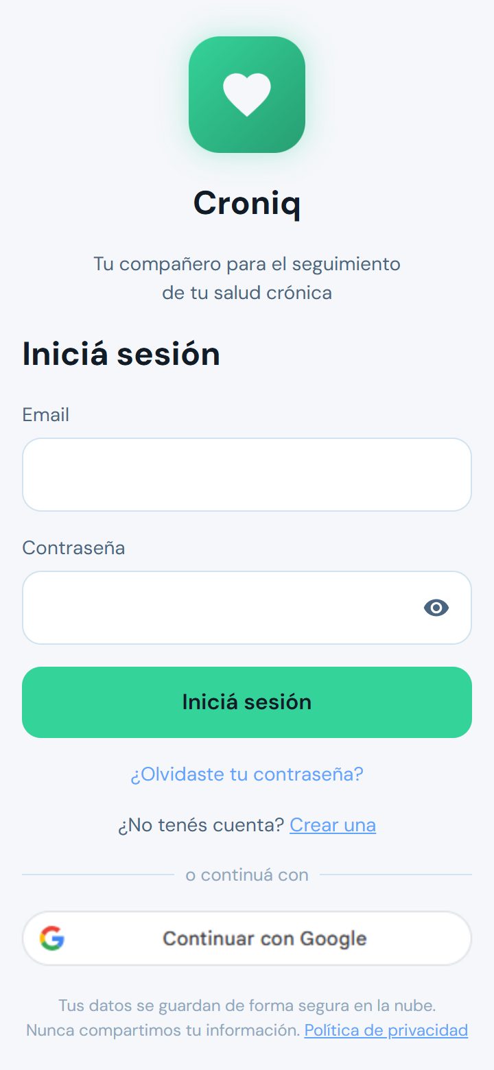 Pantalla de inicio de sesión de Croniq