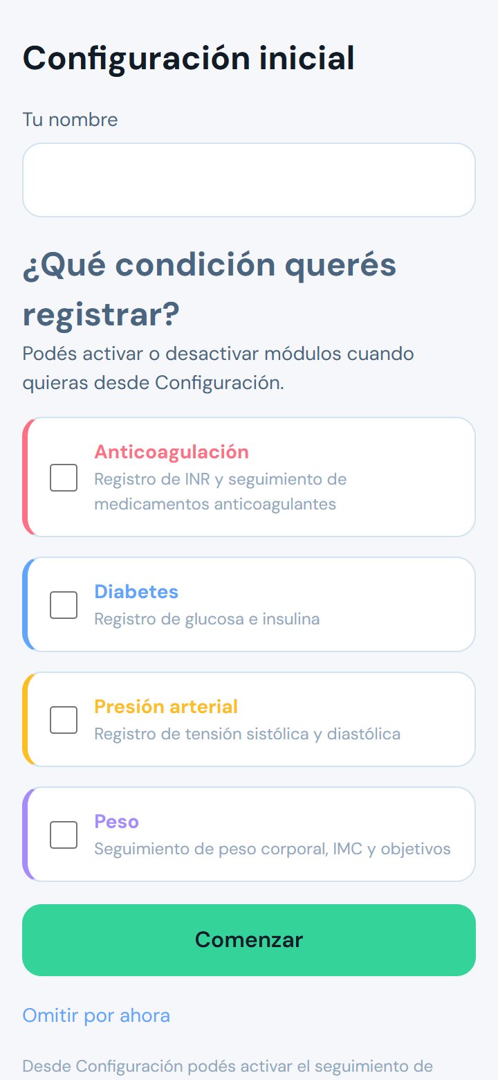 Elección de las condiciones a registrar